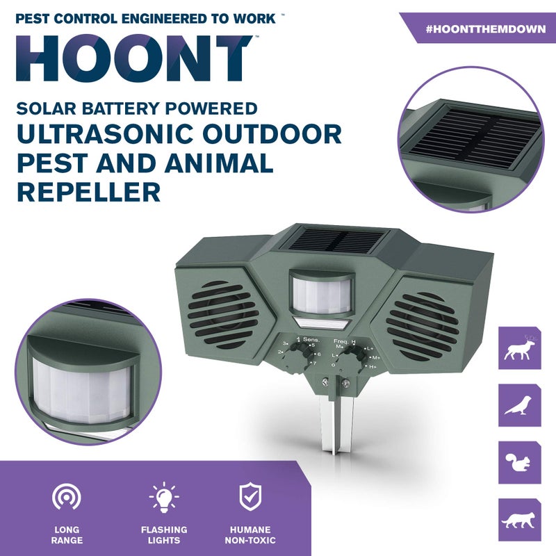 Hoont Solar Powered Motion Activated Ultrasonic with Flashing Strobe Light Outdoor Animal, Deer and Pest Repeller - Image 3